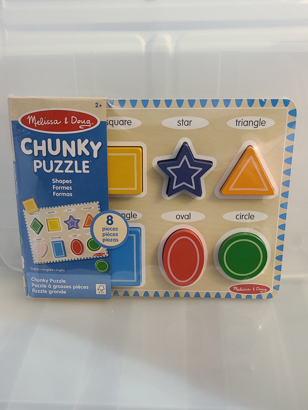 MELISSA & DOUG SHAPES WOODEN CHUNKY PUZZLE - 8 PIECES- COMES WITH TRAY - NEW